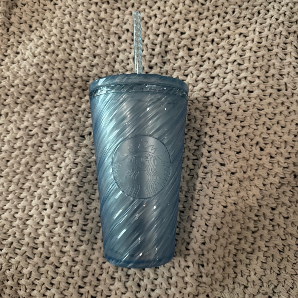 Starbucks Summer 2024 Iridescent Swirl Spiral Pearl Blue Tumbler